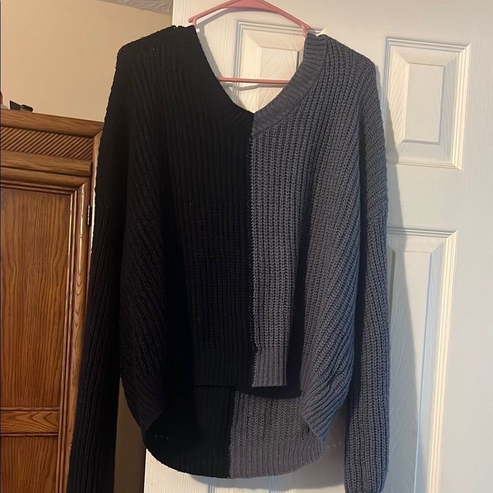 Two-Tone Black and Green Women's Sweater